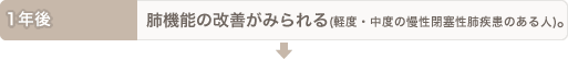 1年後：肺機能の改善がみられる(軽度・中度の慢性閉塞性肺疾患のある人)。